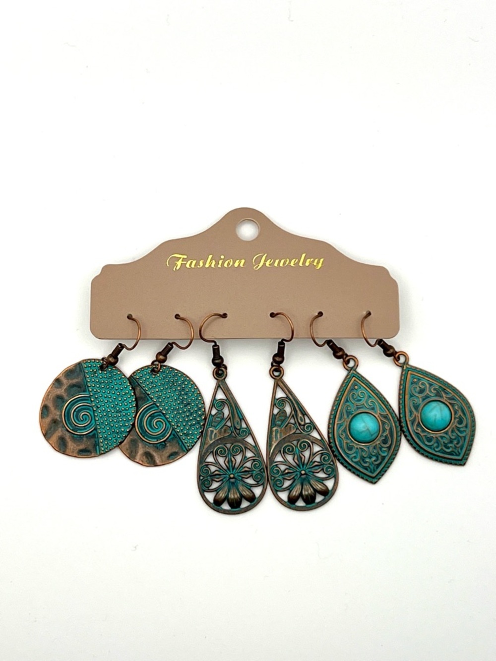 Fashion Jewelry Turquoise Patina Mixed Drop Earring Set